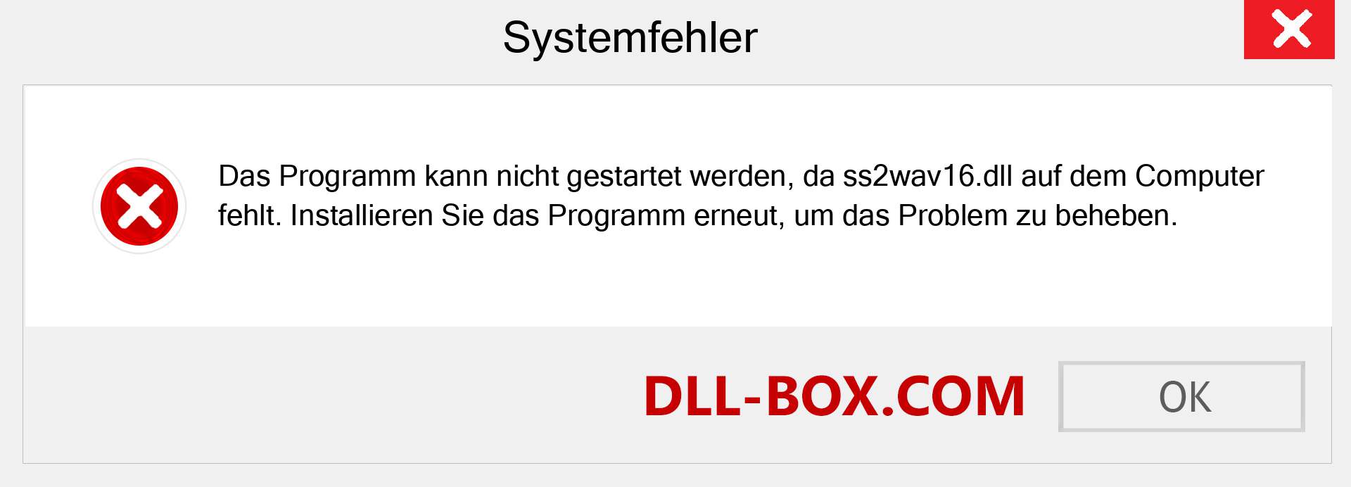 ss2wav16.dll-Datei fehlt?. Download für Windows 7, 8, 10 - Fix ss2wav16 dll Missing Error unter Windows, Fotos, Bildern