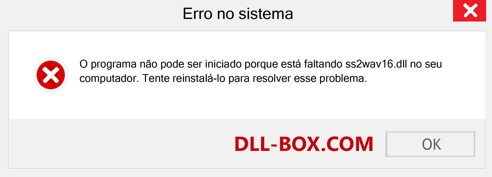 Arquivo ss2wav16.dll ausente ?. Download para Windows 7, 8, 10 - Correção de erro ausente ss2wav16 dll no Windows, fotos, imagens